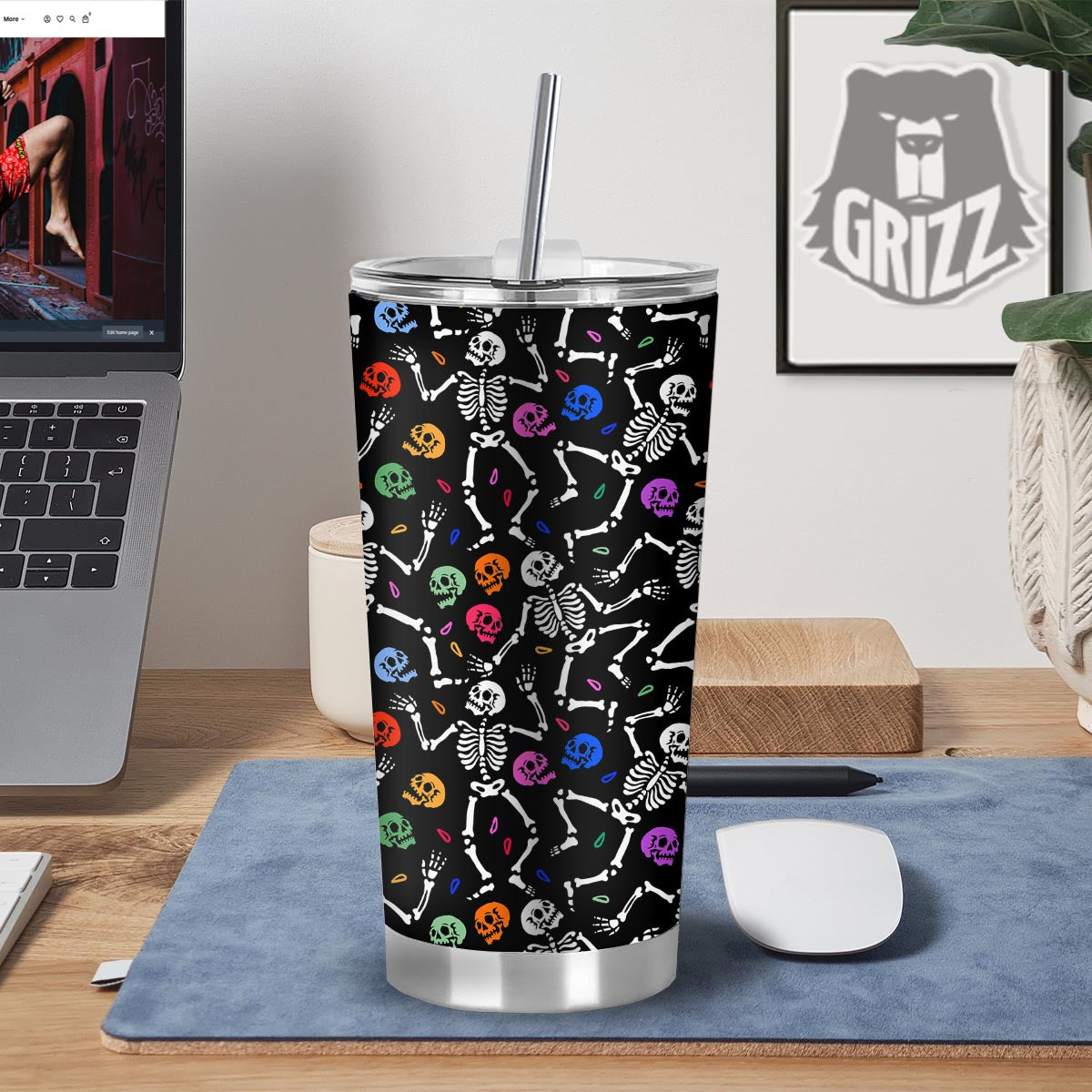 Skeleton Dancing Trippy Print Pattern Tumbler-grizzshop