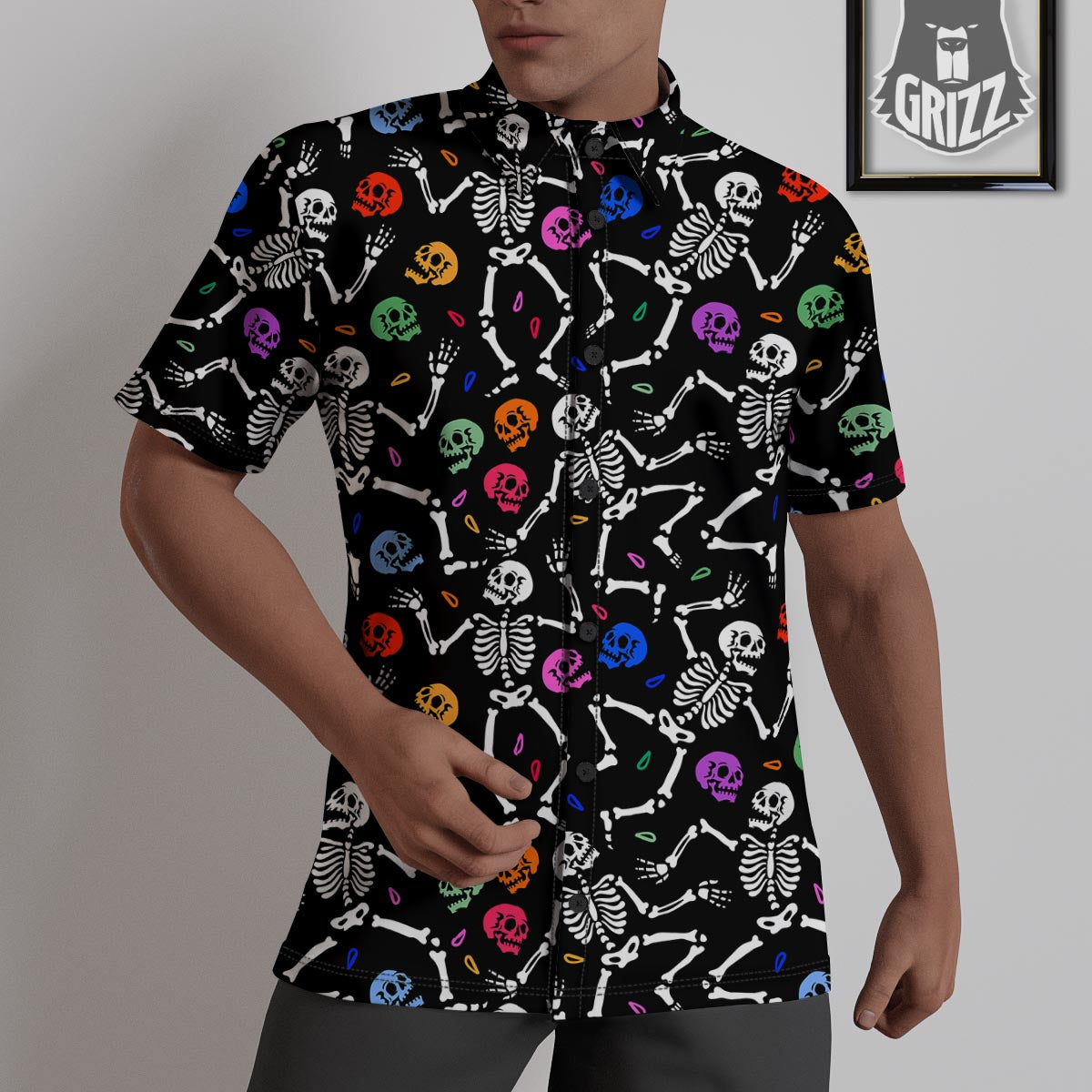 Skeleton Dancing Trippy Print Pattern Untucked Shirts-grizzshop