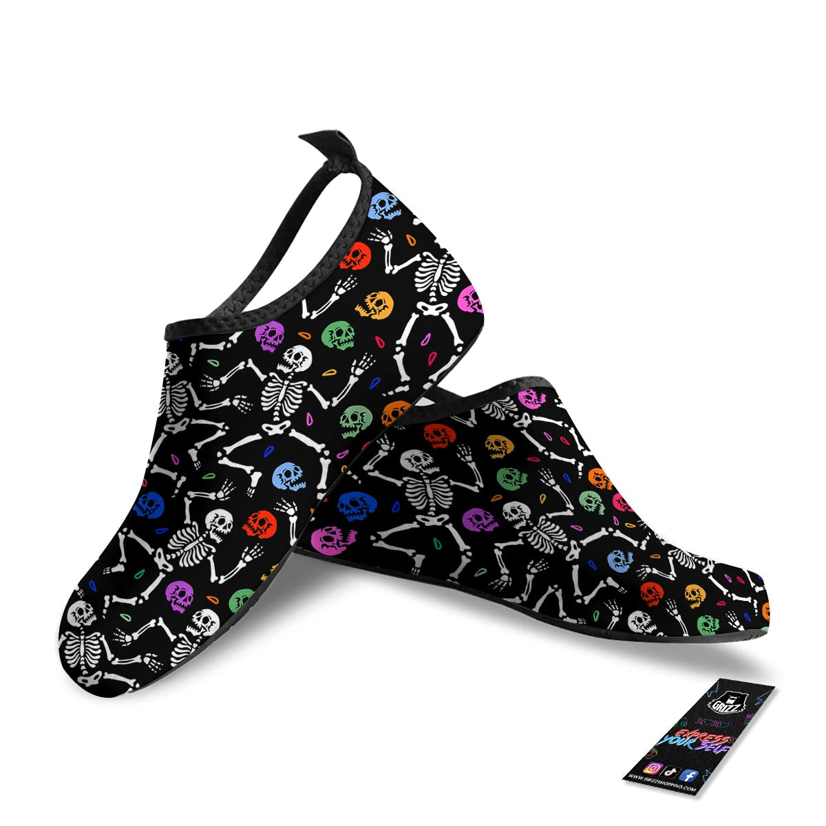 Skeleton Dancing Trippy Print Pattern Water Shoes-grizzshop