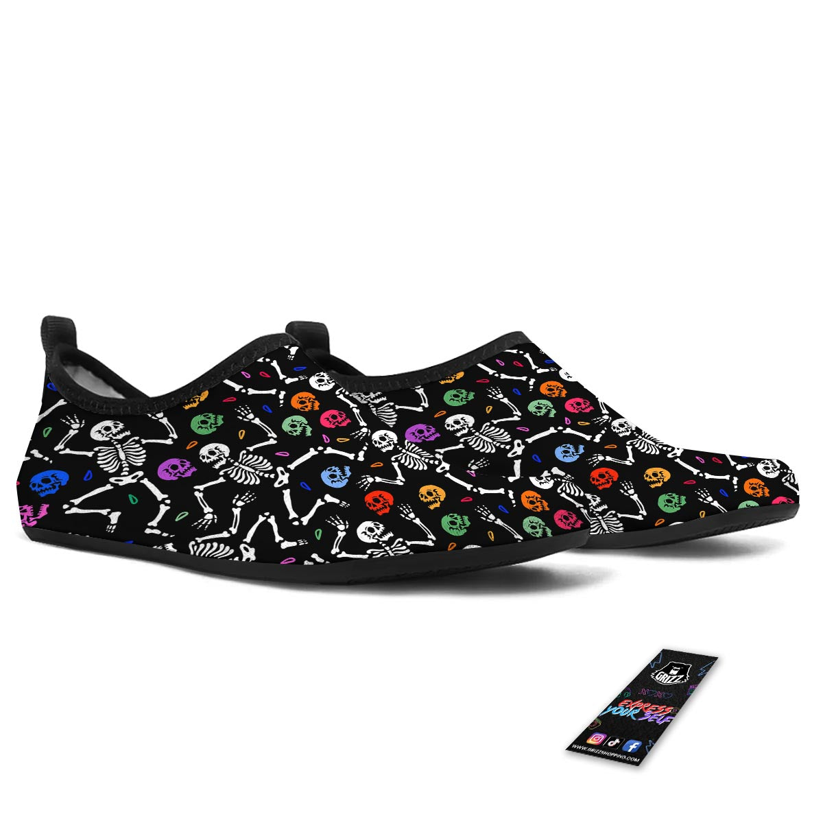 Skeleton Dancing Trippy Print Pattern Water Shoes-grizzshop