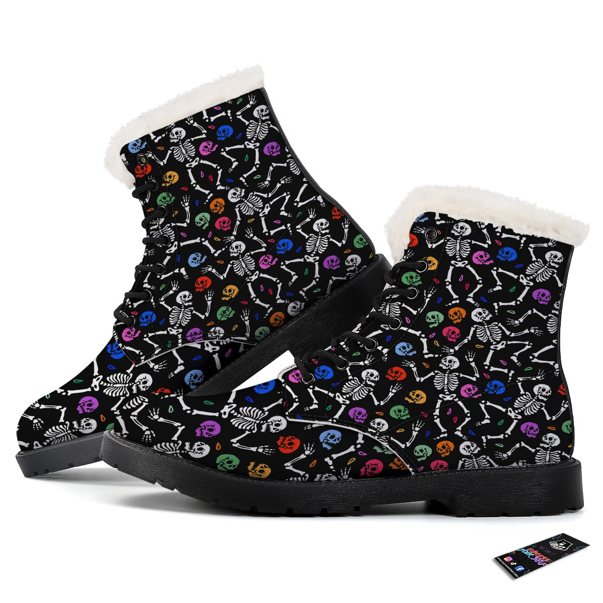 Skeleton Dancing Trippy Print Pattern Winter Boots-grizzshop