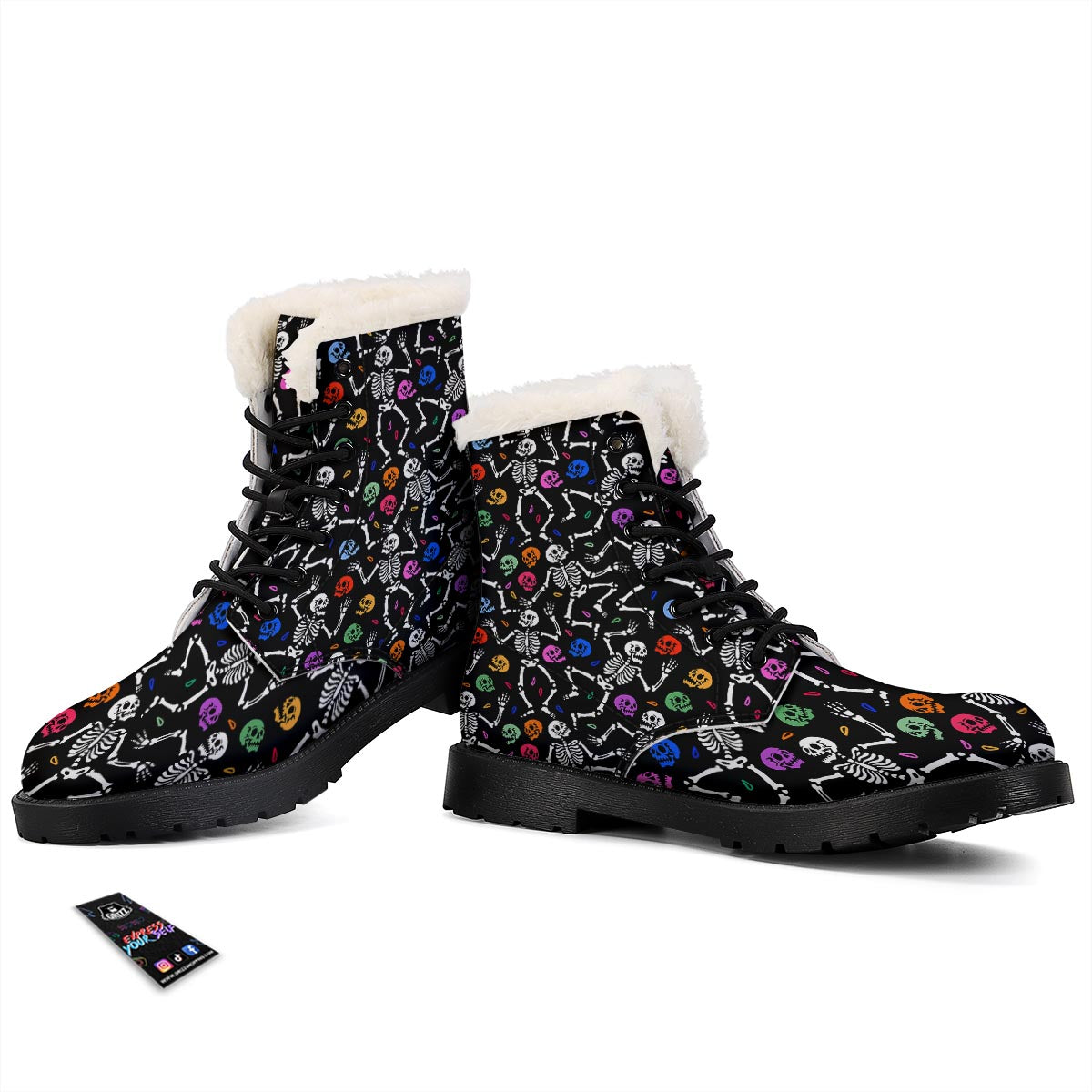 Skeleton Dancing Trippy Print Pattern Winter Boots-grizzshop