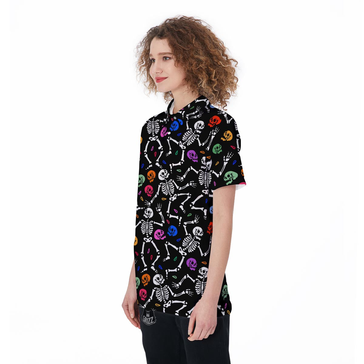 Skeleton Dancing Trippy Print Pattern Women's Golf Shirts-grizzshop