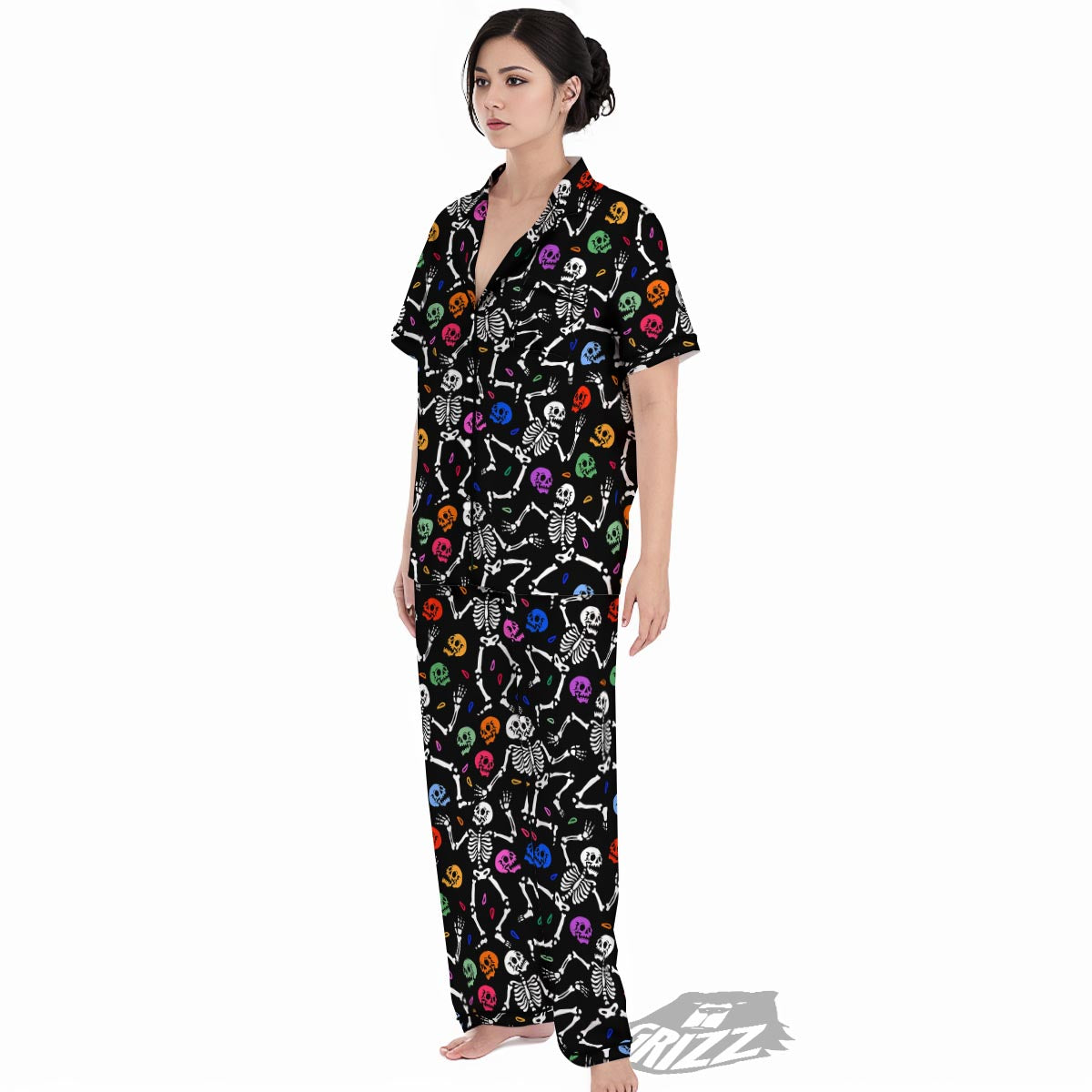 Skeleton Dancing Trippy Print Pattern Women's Pajamas Set-grizzshop