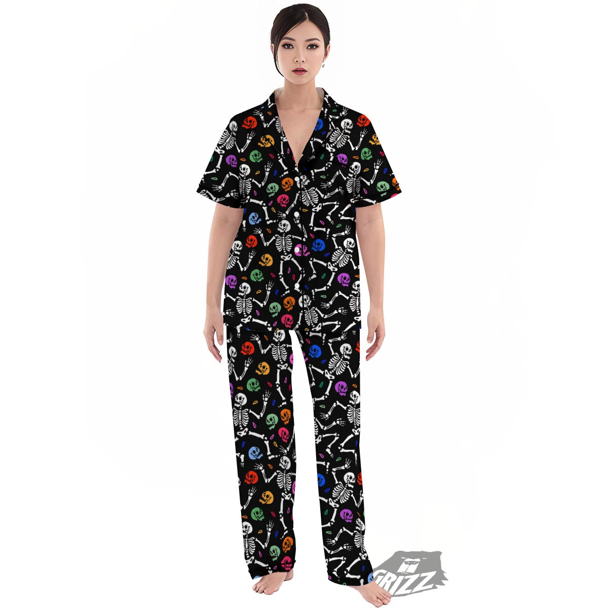 Skeleton Dancing Trippy Print Pattern Women's Pajamas Set-grizzshop