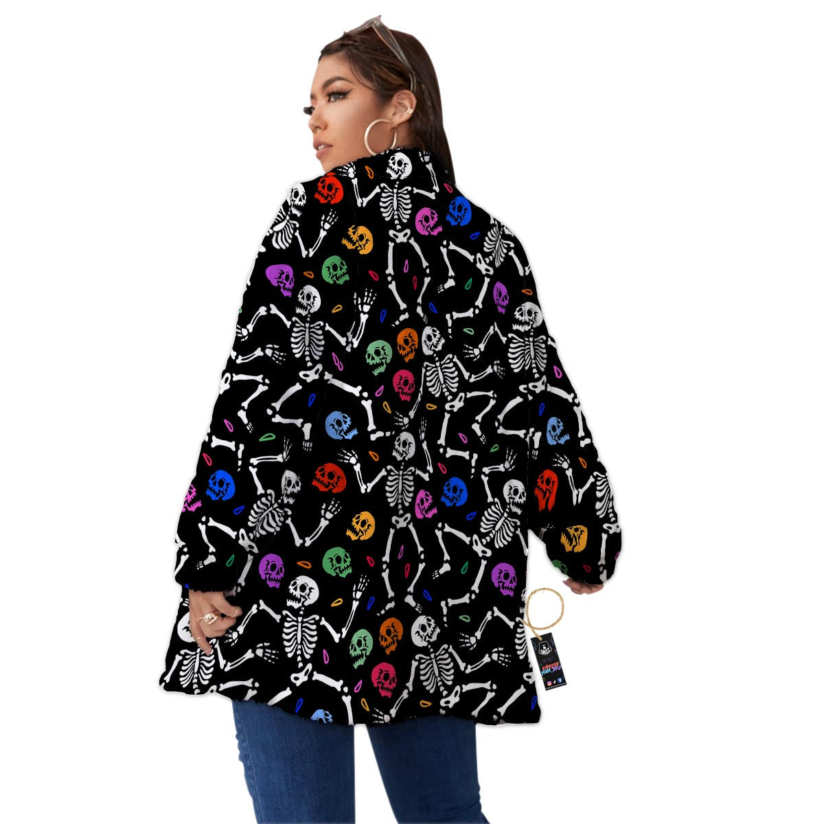 Skeleton Dancing Trippy Print Pattern Women's Sherpa Jacket-grizzshop