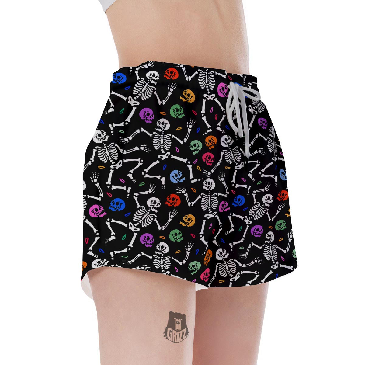 Skeleton Dancing Trippy Print Pattern Women's Shorts-grizzshop