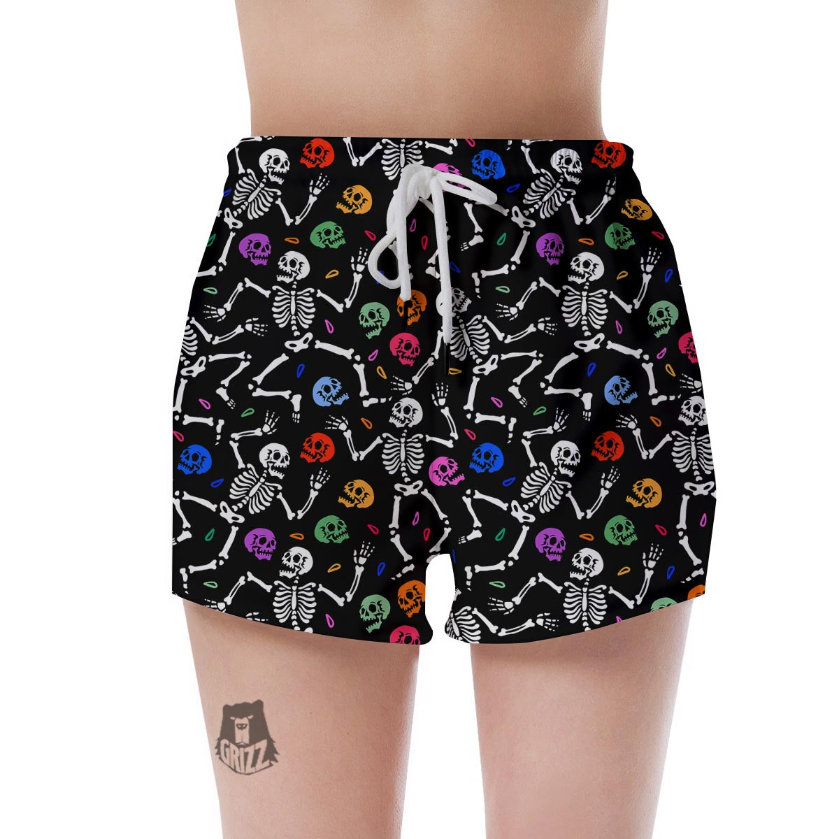 Skeleton Dancing Trippy Print Pattern Women's Shorts-grizzshop