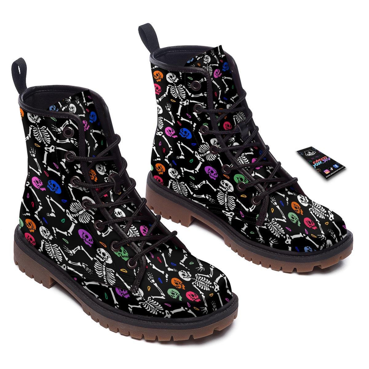 Skeleton Dancing Trippy Print Pattern Work Boots-grizzshop