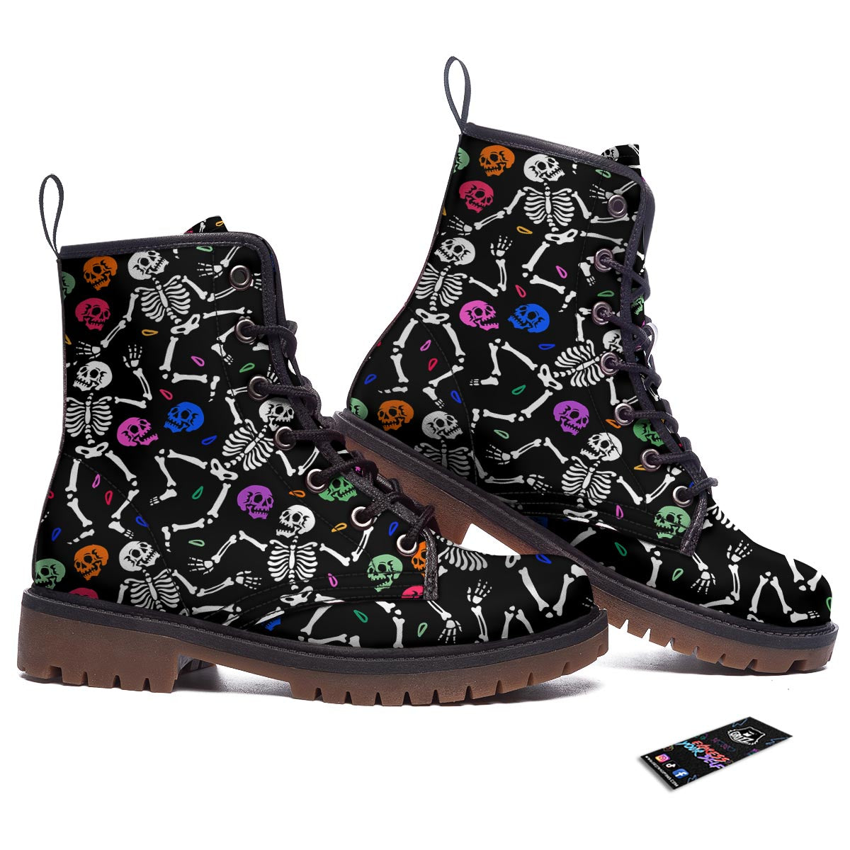 Skeleton Dancing Trippy Print Pattern Work Boots-grizzshop