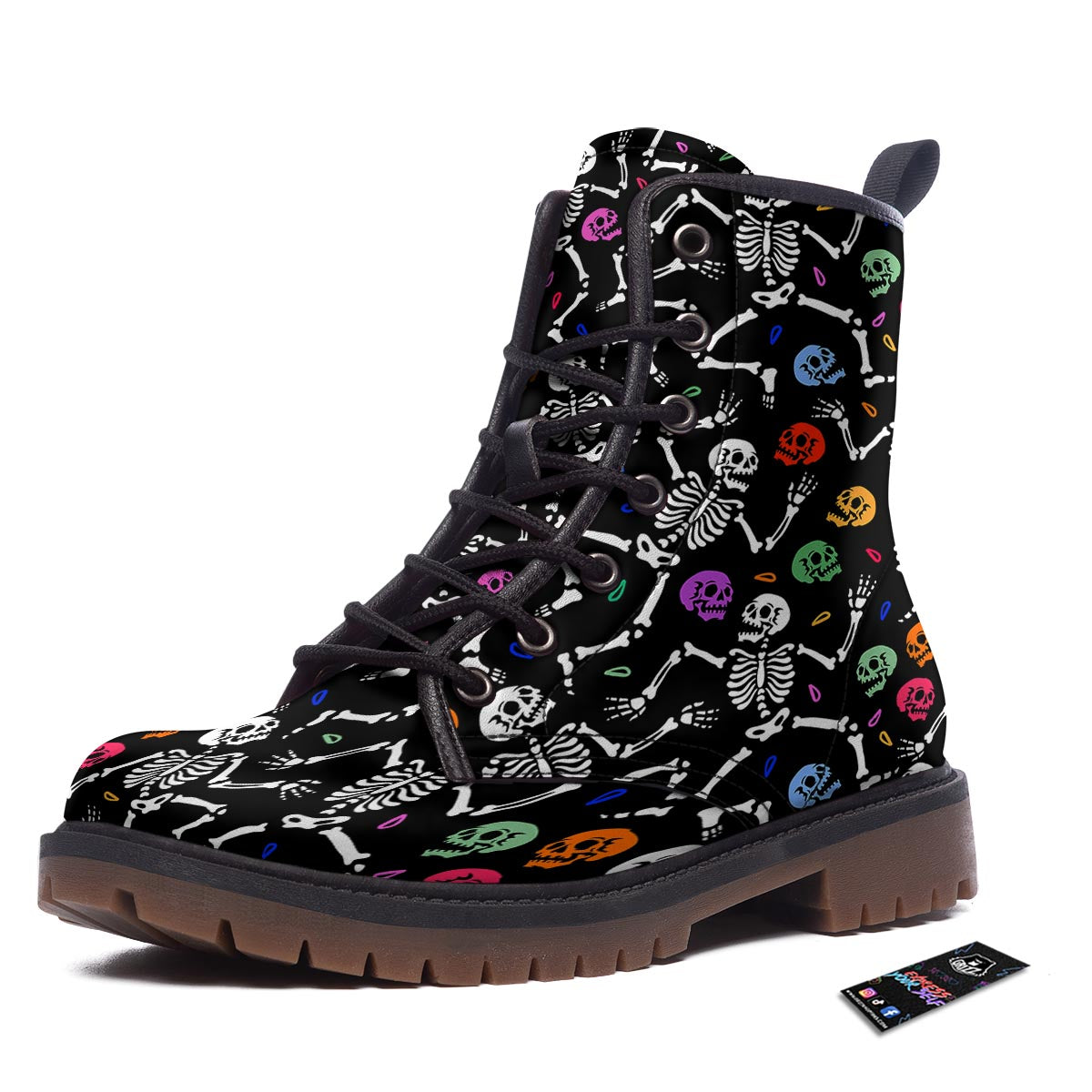 Skeleton Dancing Trippy Print Pattern Work Boots-grizzshop