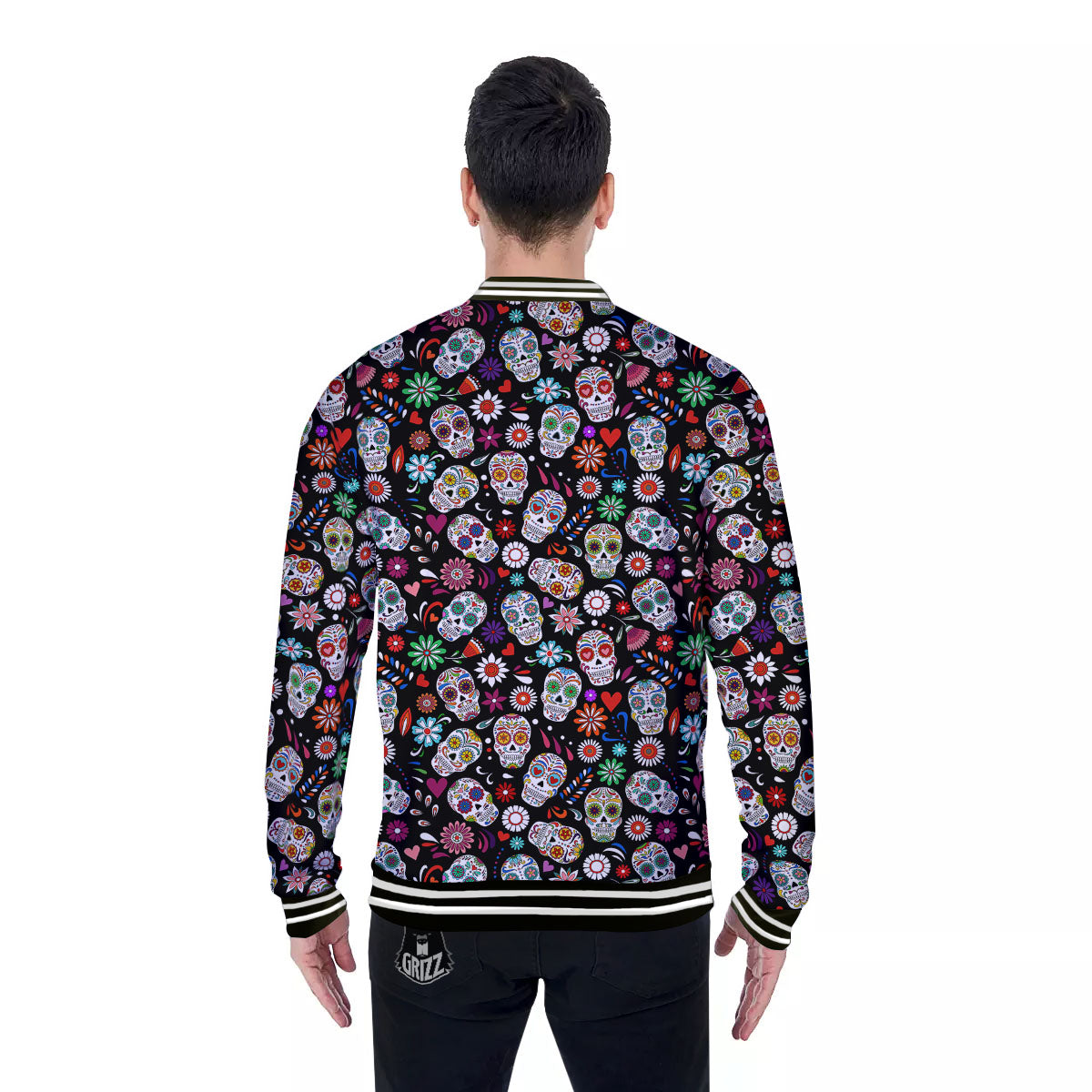 Skeleton Day Of The Dead Print Pattern Baseball Jacket-grizzshop