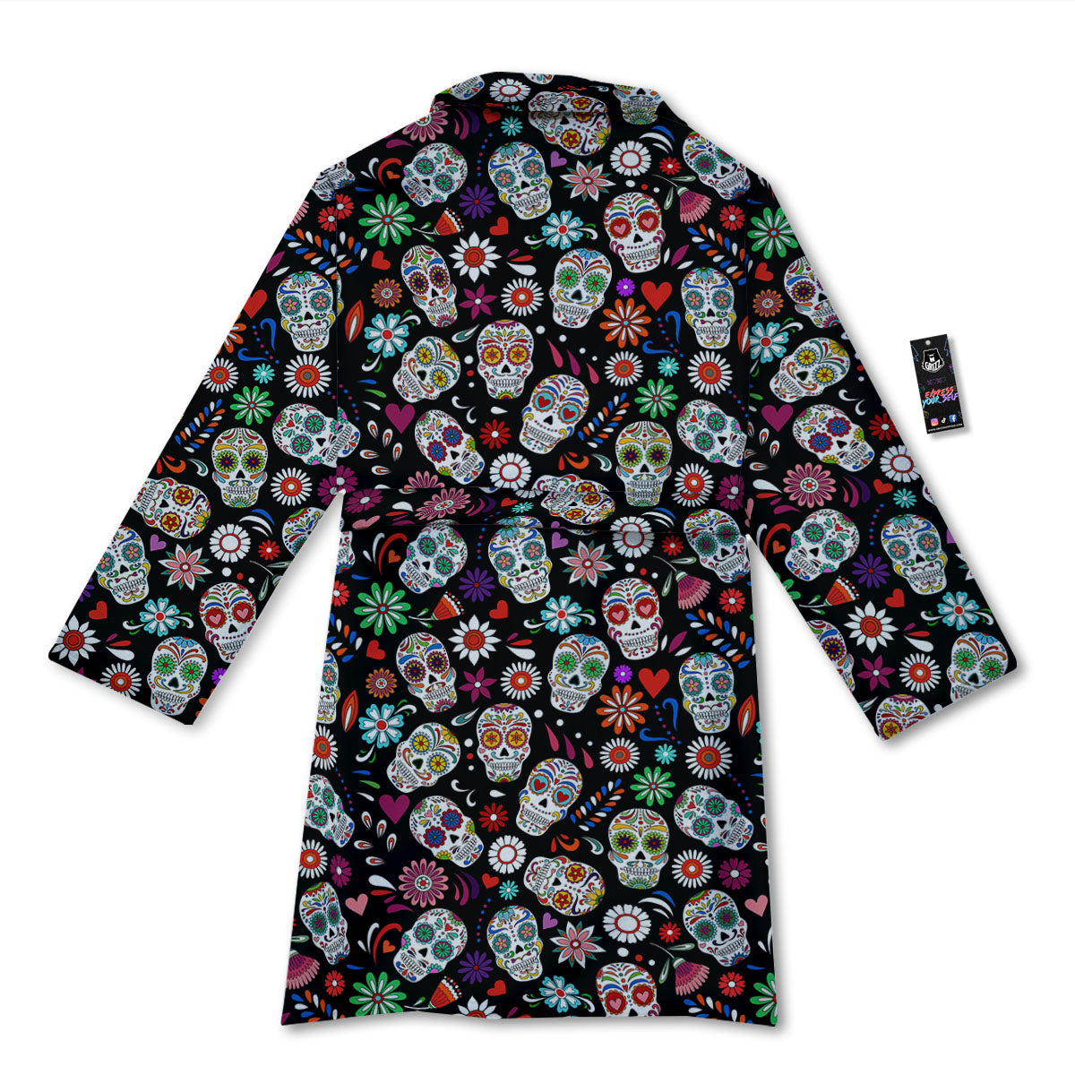Skeleton Day Of The Dead Print Pattern Bathrobe-grizzshop