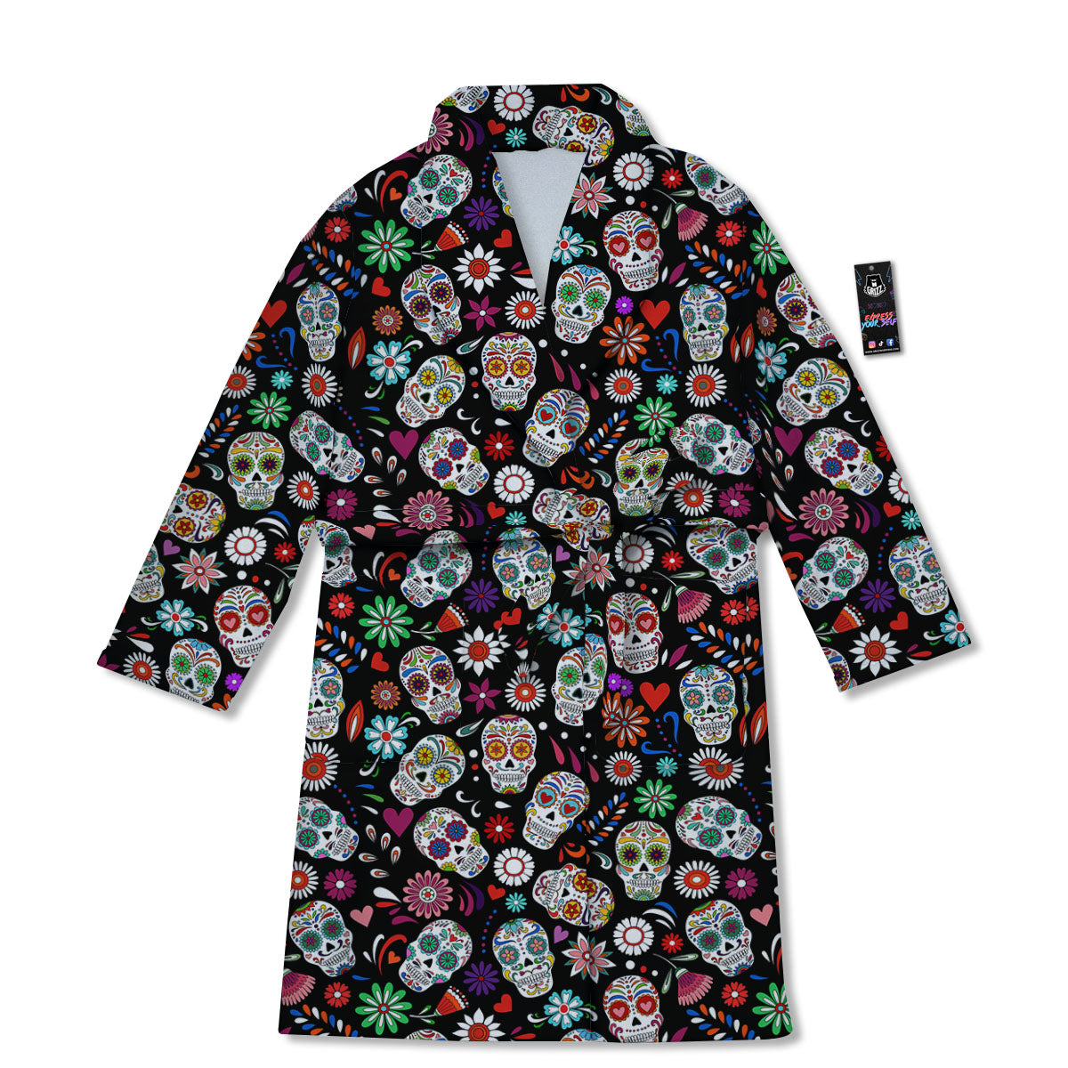 Skeleton Day Of The Dead Print Pattern Bathrobe-grizzshop
