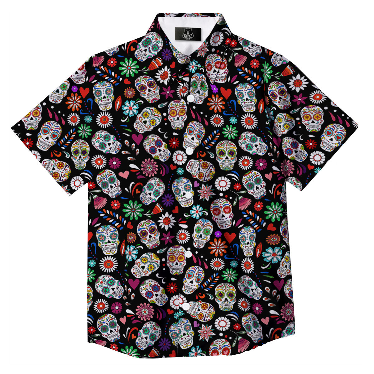 Skeleton Day Of The Dead Print Pattern Button Up Shirt-grizzshop