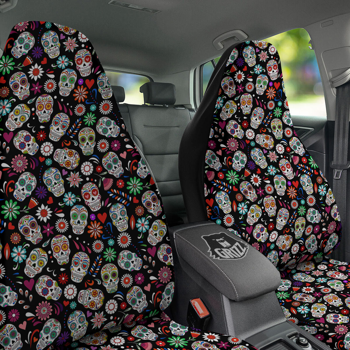 Skeleton Day Of The Dead Print Pattern Car Seat Covers-grizzshop
