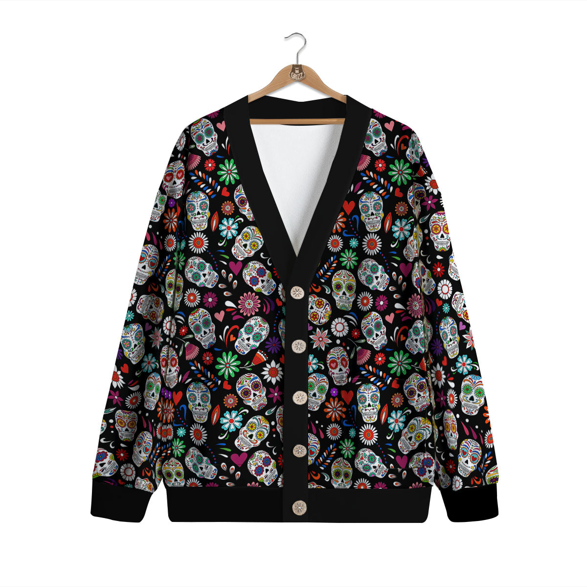 Skeleton Day Of The Dead Print Pattern Cardigan-grizzshop