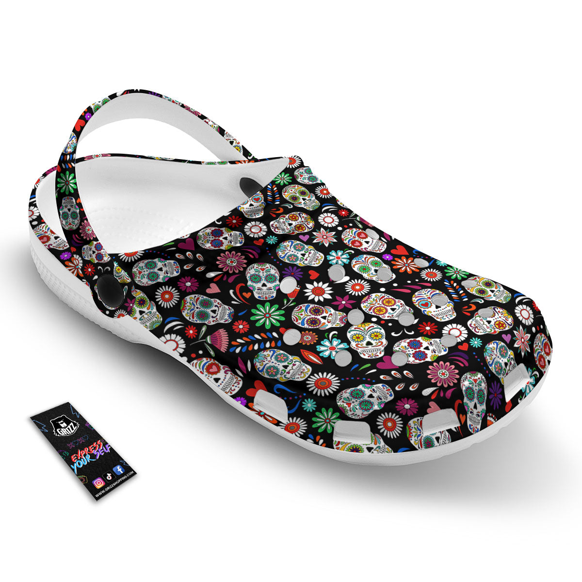 Skeleton Day Of The Dead Print Pattern Clog-grizzshop