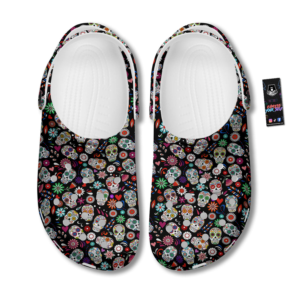 Skeleton Day Of The Dead Print Pattern Clog-grizzshop