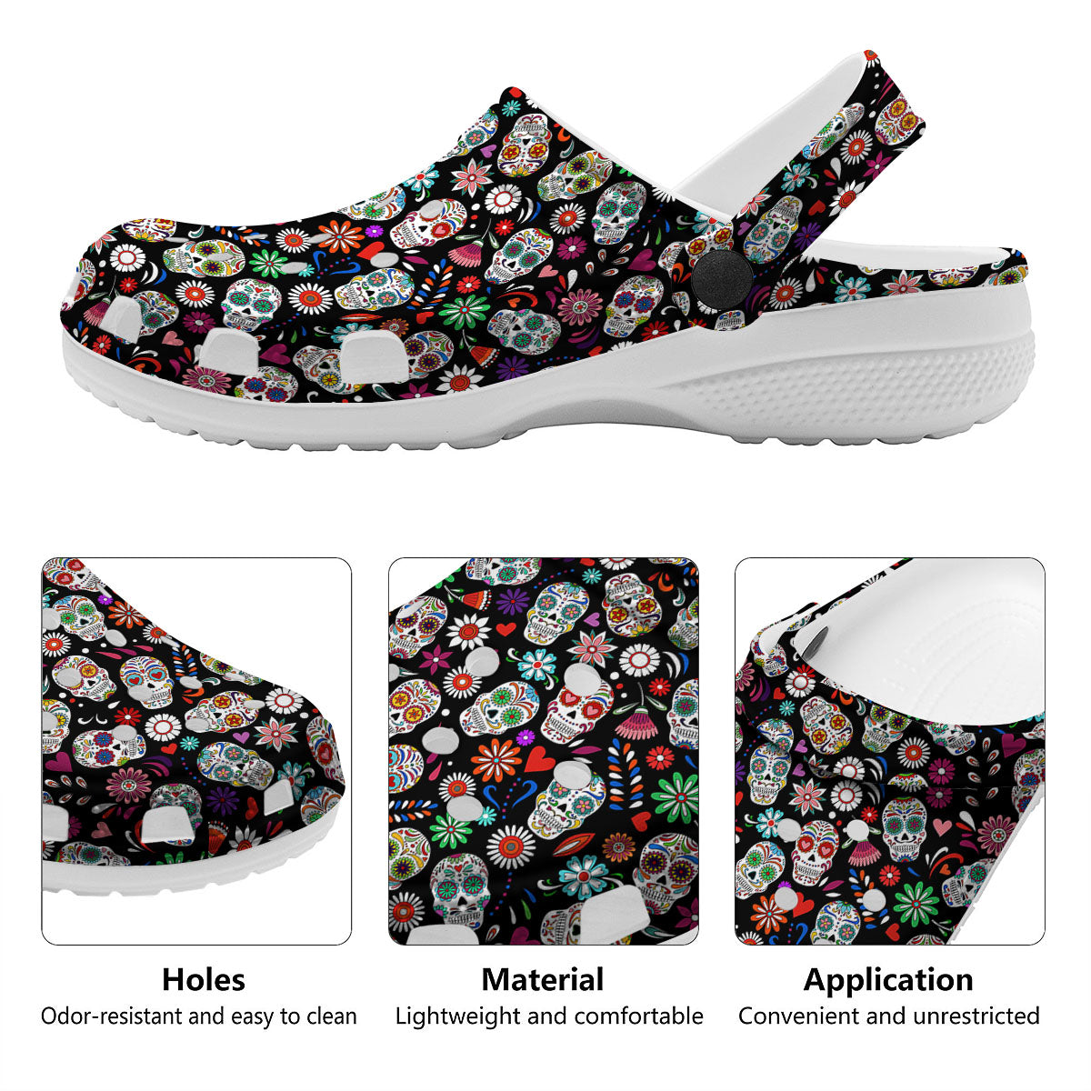 Skeleton Day Of The Dead Print Pattern Clog-grizzshop