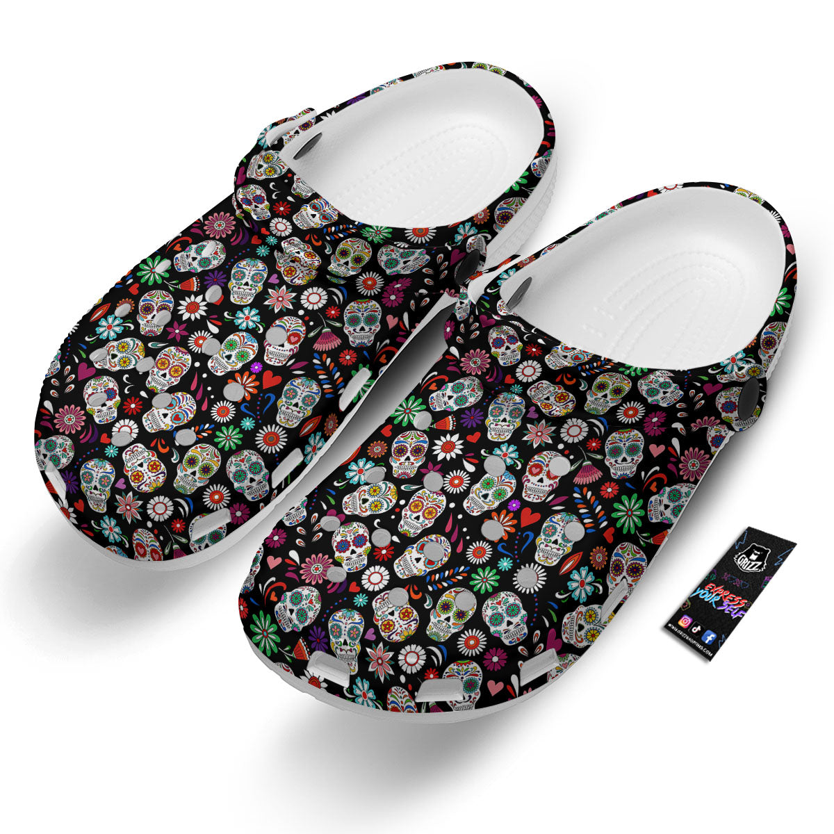 Skeleton Day Of The Dead Print Pattern Clog-grizzshop