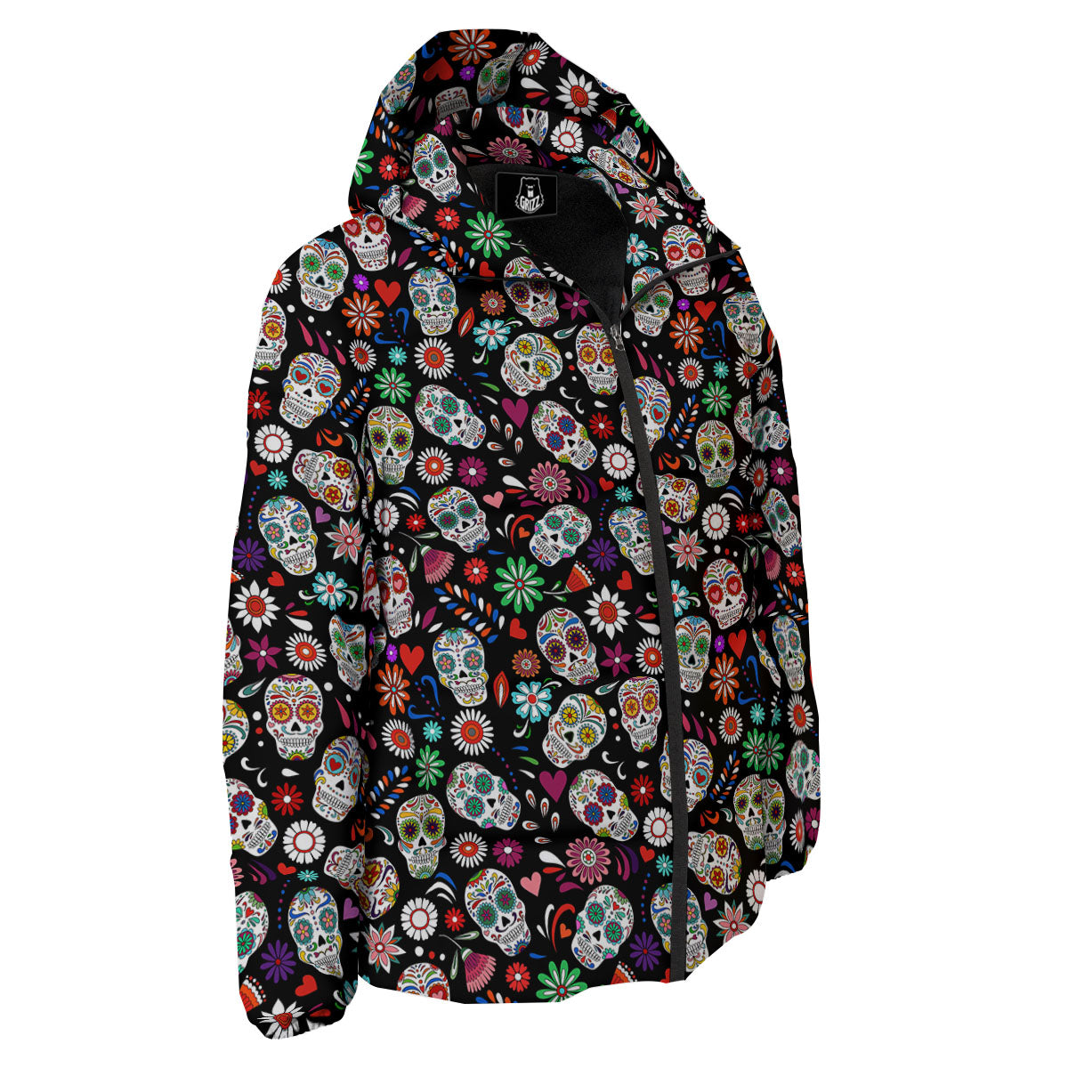 Skeleton Day Of The Dead Print Pattern Down Jacket-grizzshop