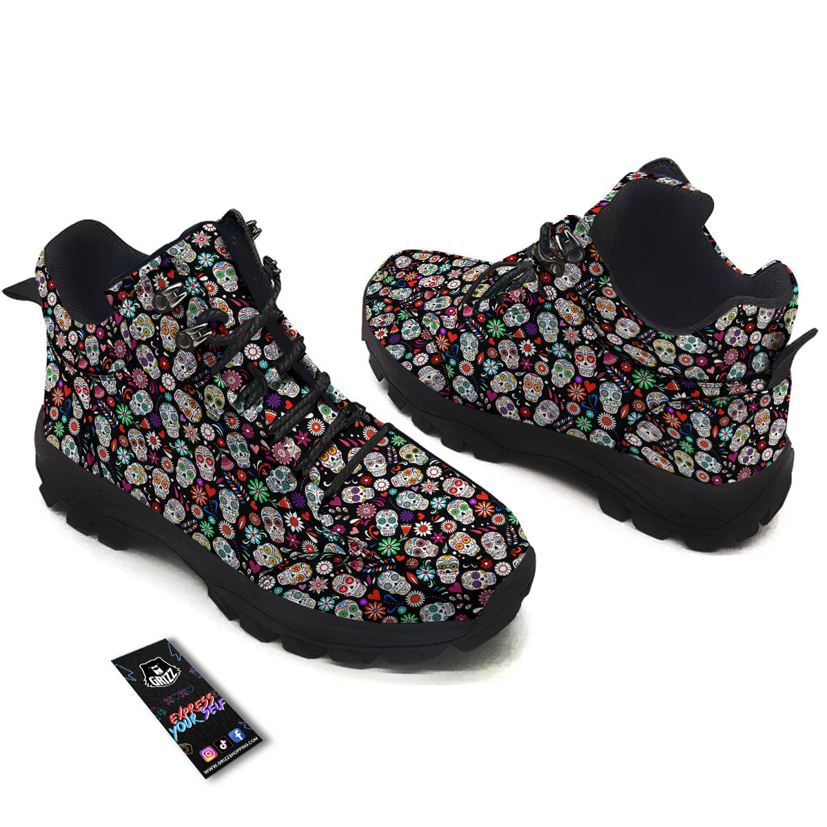 Skeleton Day Of The Dead Print Pattern Hiking Shoes-grizzshop