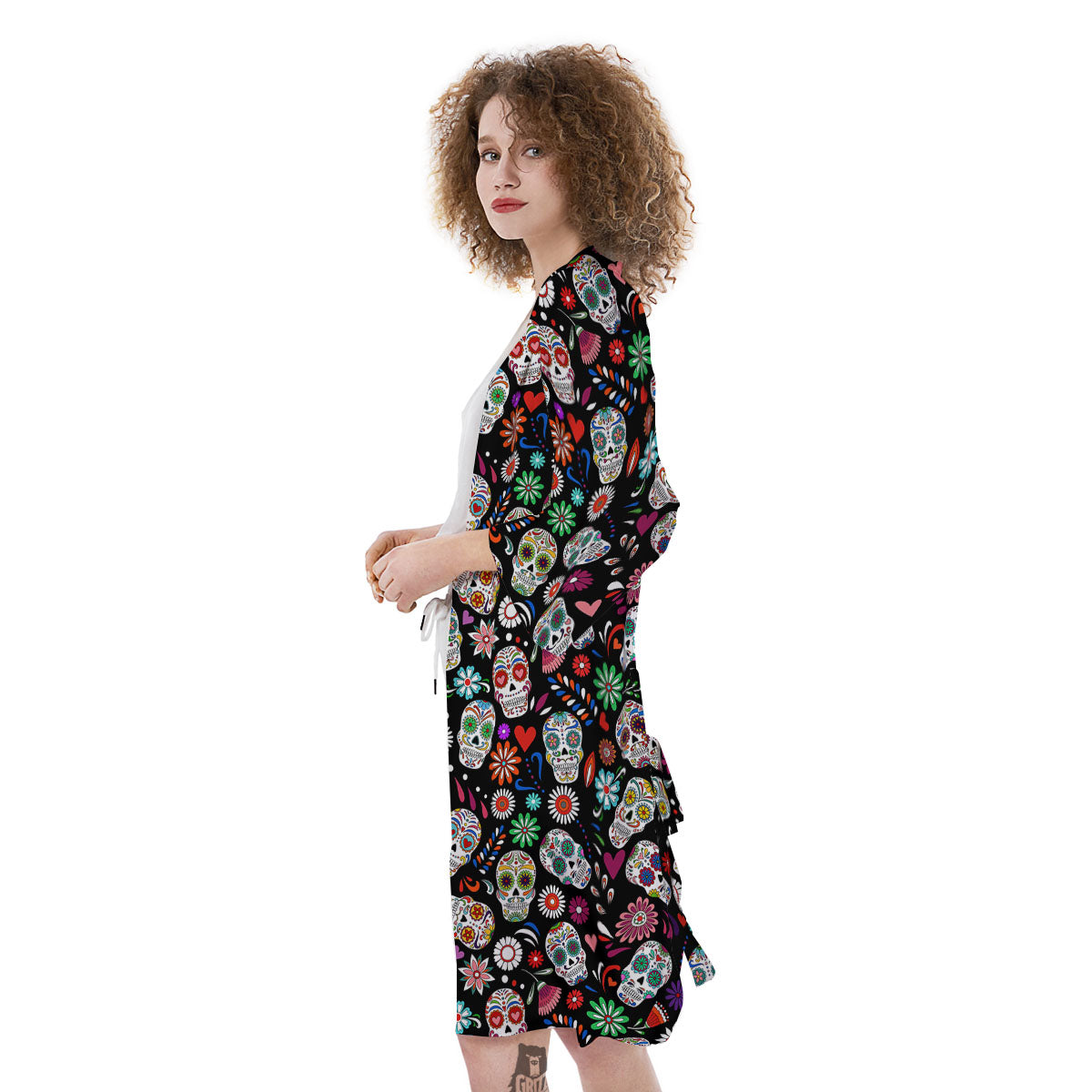Skeleton Day Of The Dead Print Pattern Kimono-grizzshop