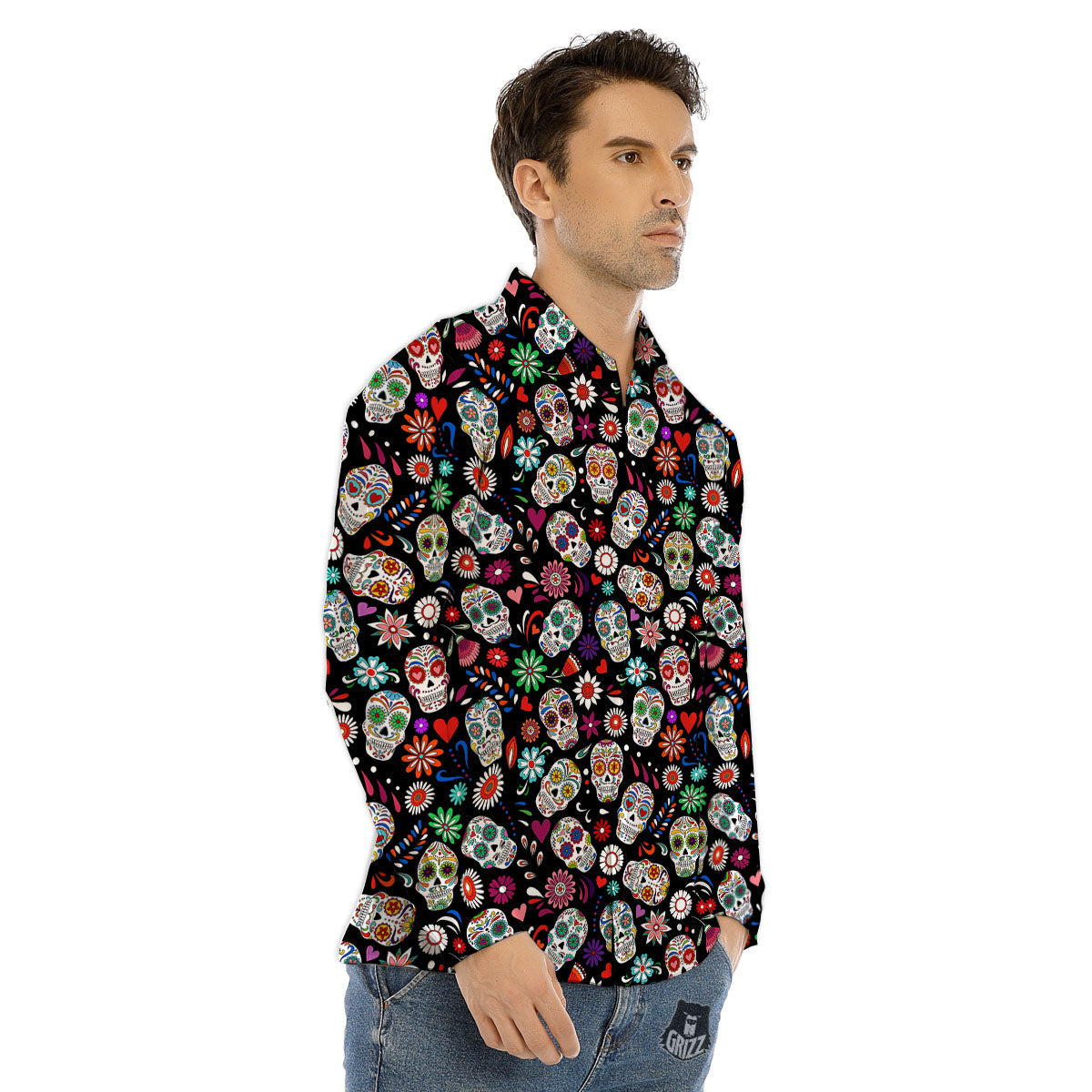 Skeleton Day Of The Dead Print Pattern Men's Dress Shirts-grizzshop