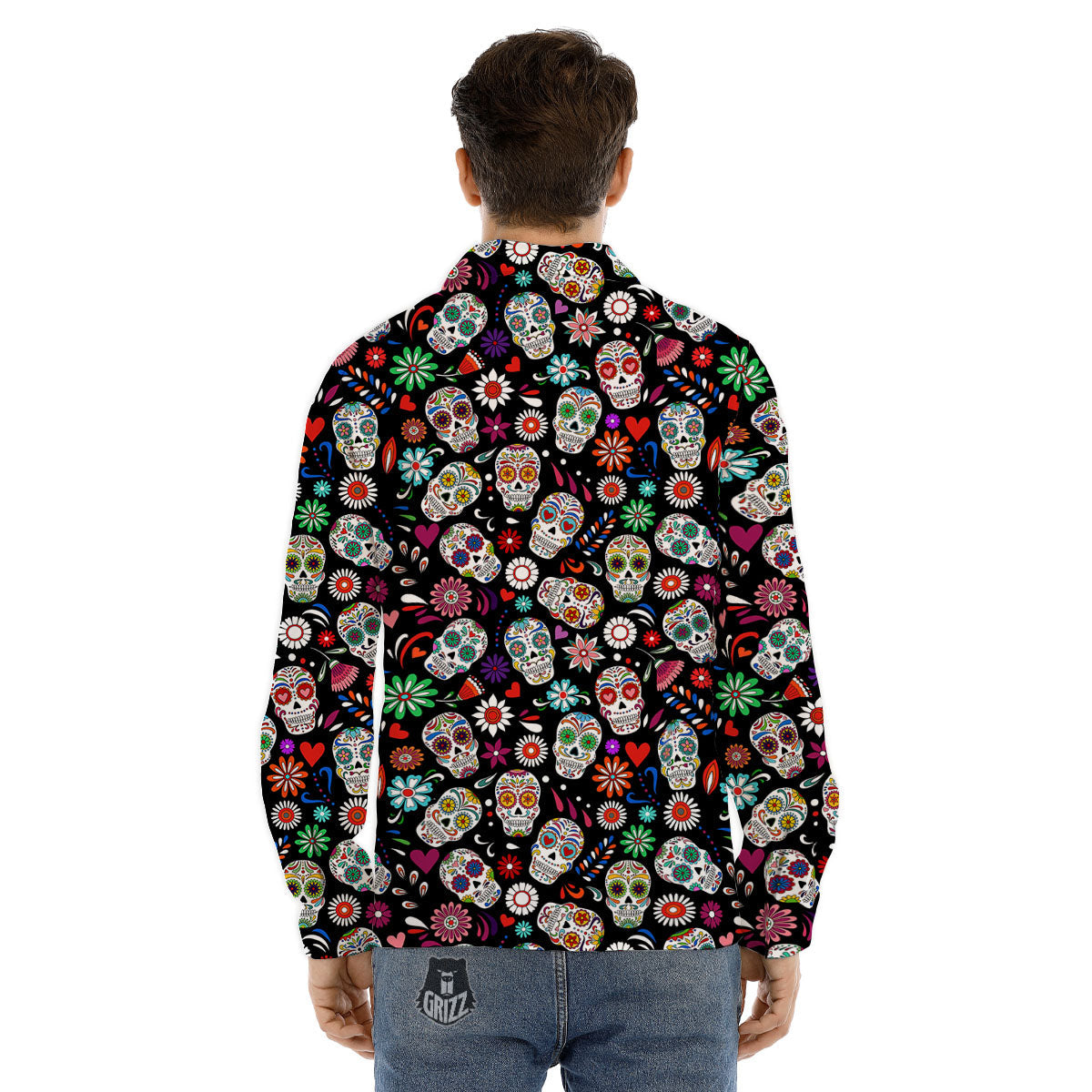 Skeleton Day Of The Dead Print Pattern Men's Dress Shirts-grizzshop