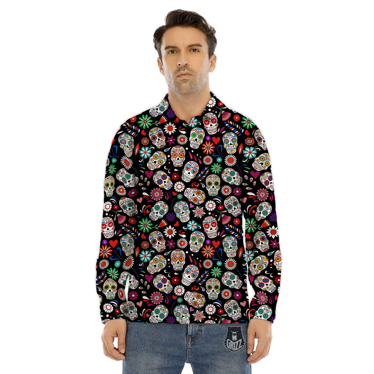 Skeleton Day Of The Dead Print Pattern Men's Dress Shirts-grizzshop