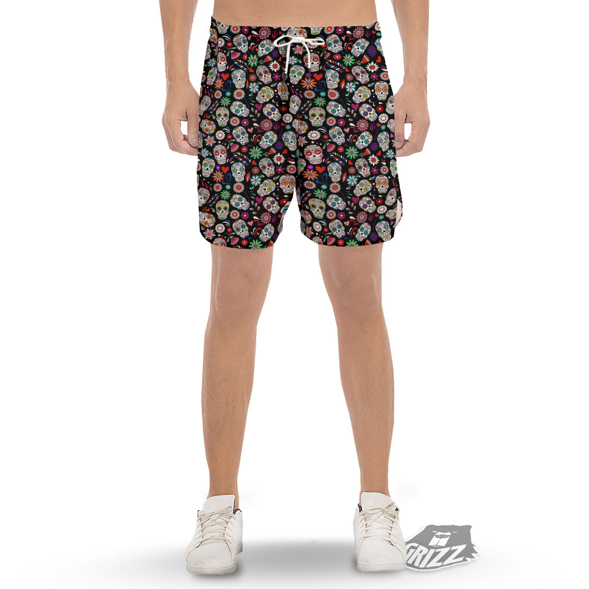 Skeleton Day Of The Dead Print Pattern Men's Gym Shorts-grizzshop
