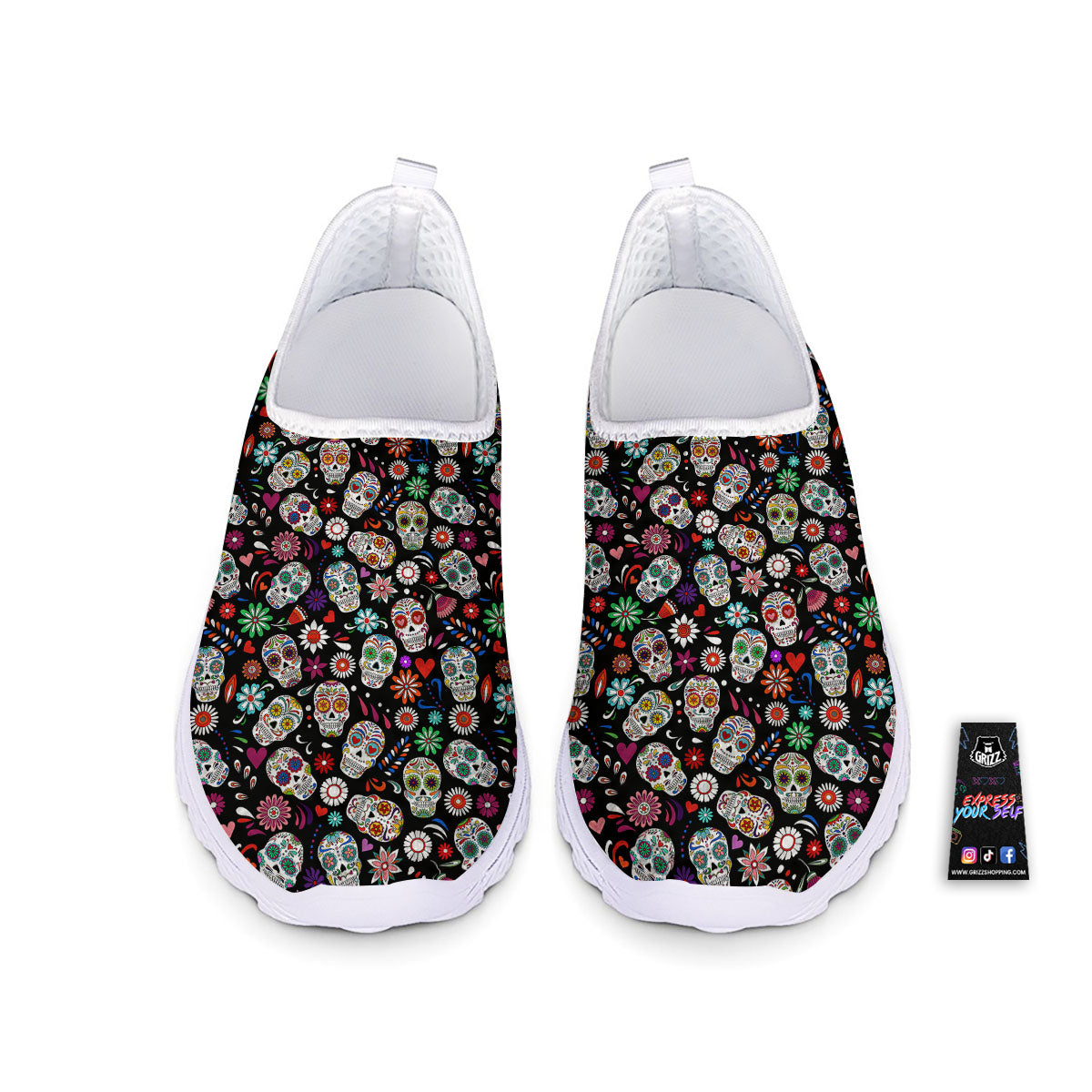 Skeleton Day Of The Dead Print Pattern Nurse Shoes-grizzshop