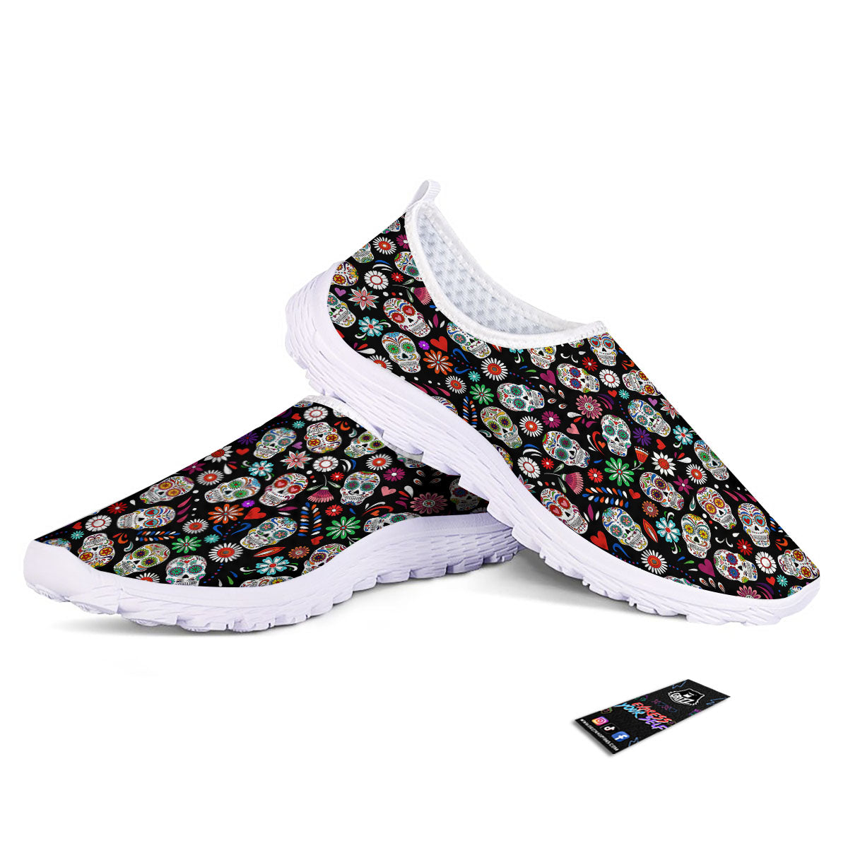 Skeleton Day Of The Dead Print Pattern Nurse Shoes-grizzshop