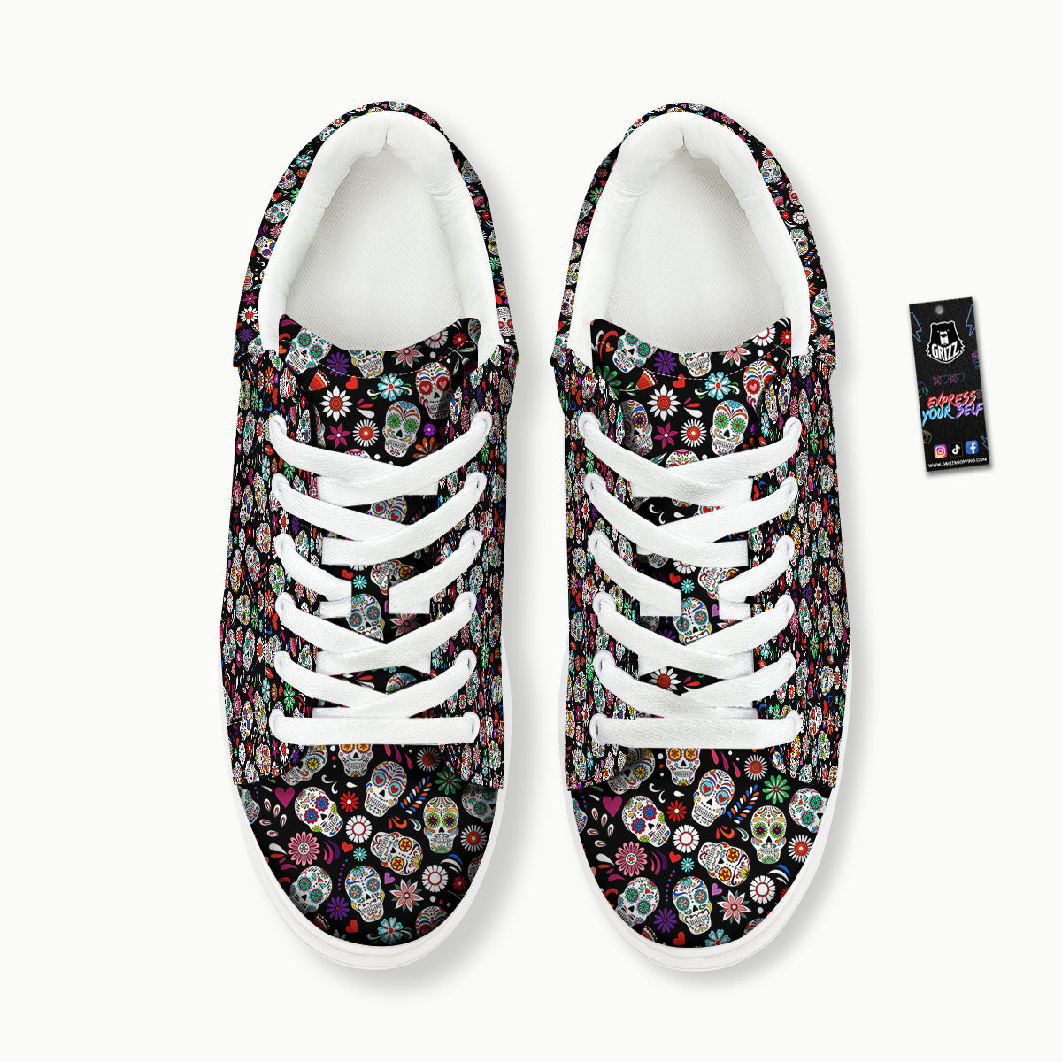 Skeleton Day Of The Dead Print Pattern Platform Shoes-grizzshop