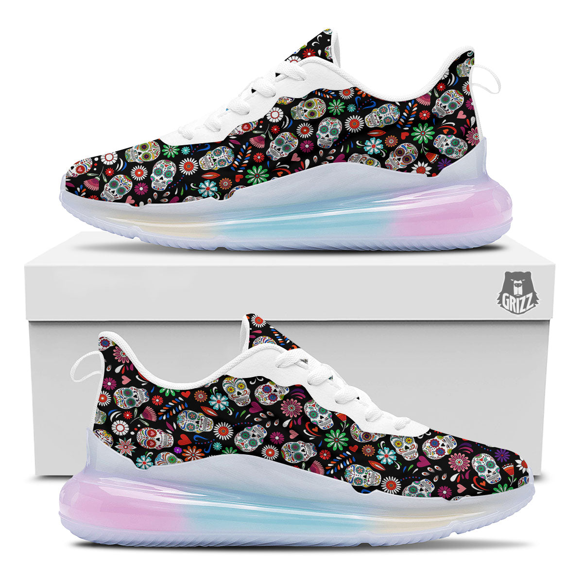 Skeleton Day Of The Dead Print Pattern Running Sneakers-grizzshop