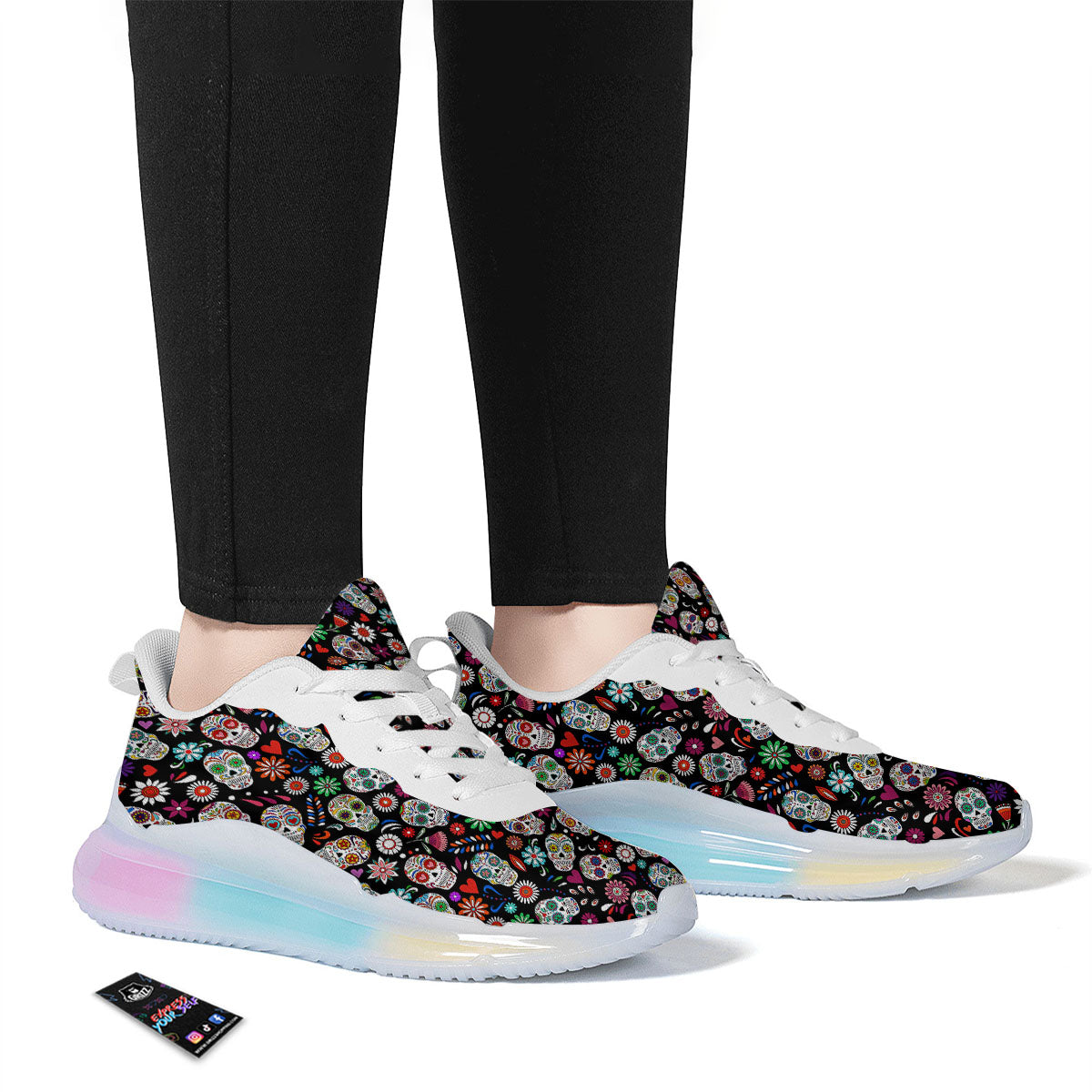 Skeleton Day Of The Dead Print Pattern Running Sneakers-grizzshop