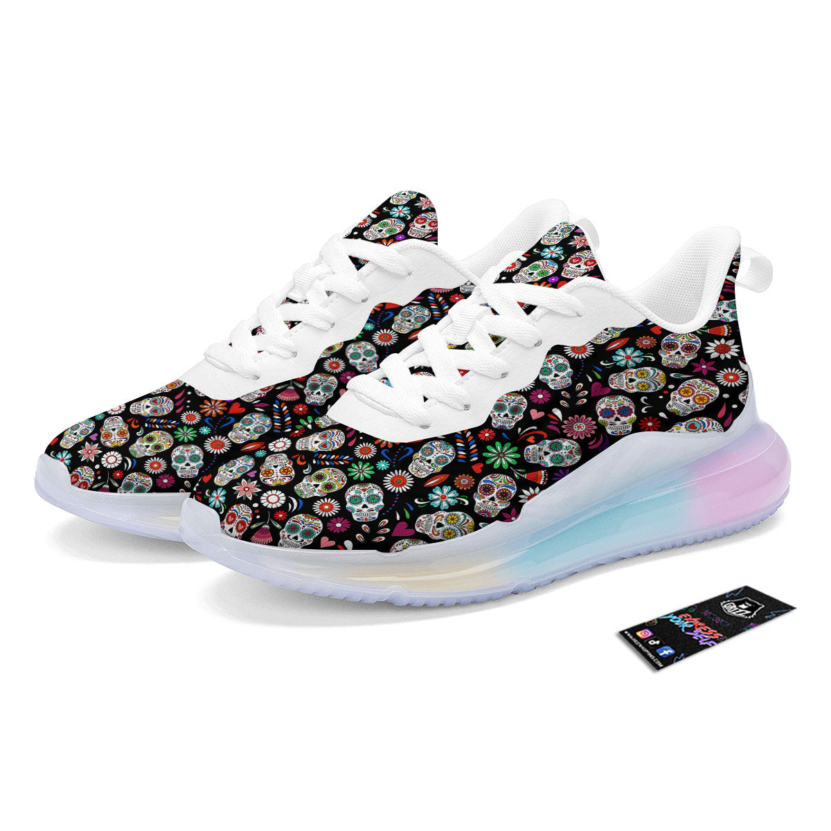 Skeleton Day Of The Dead Print Pattern Running Sneakers-grizzshop