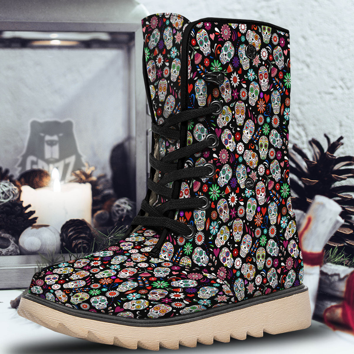 Skeleton Day Of The Dead Print Pattern Snow Boots-grizzshop