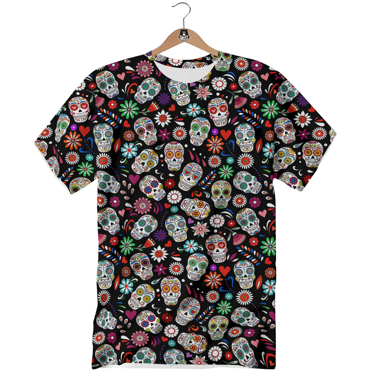 Skeleton Day Of The Dead Print Pattern T-Shirt-grizzshop