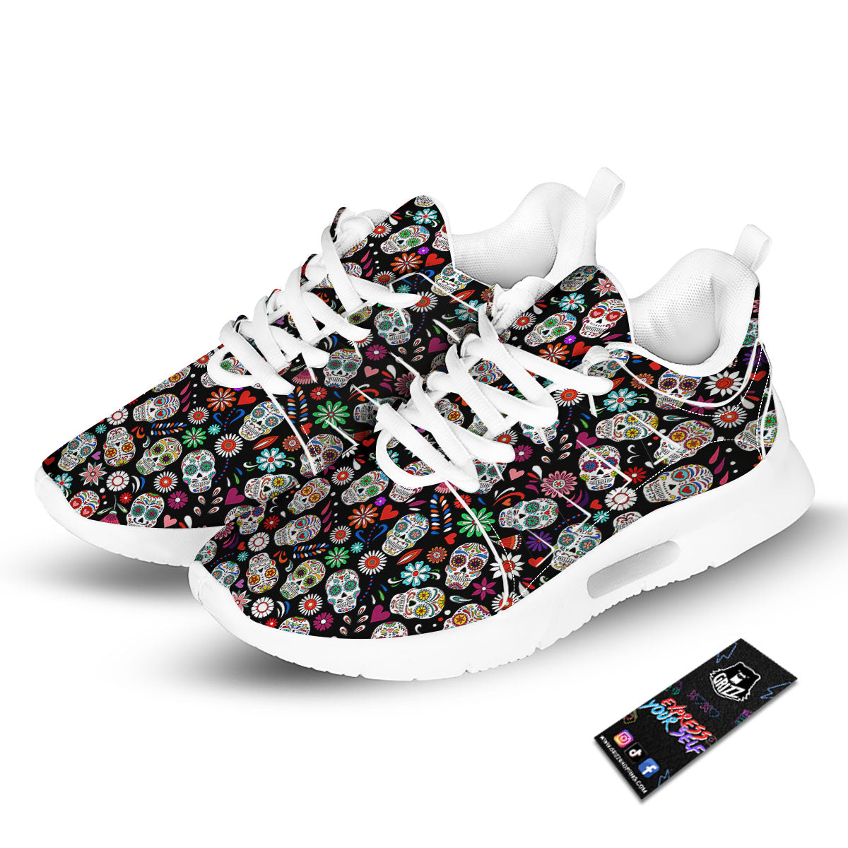 Skeleton Day Of The Dead Print Pattern Tennis Shoes-grizzshop