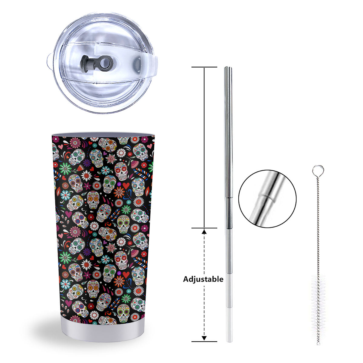 Skeleton Day Of The Dead Print Pattern Tumbler-grizzshop