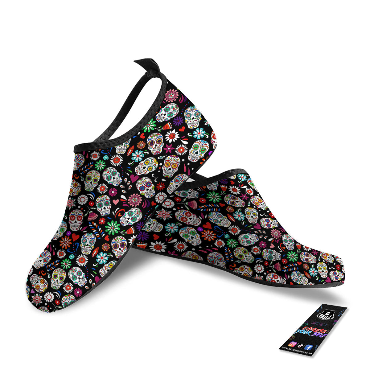 Skeleton Day Of The Dead Print Pattern Water Shoes-grizzshop