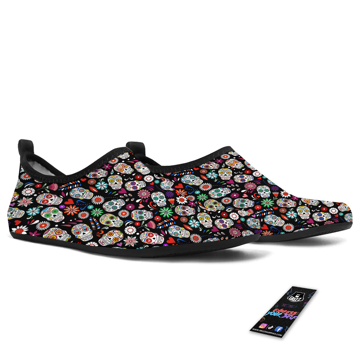 Skeleton Day Of The Dead Print Pattern Water Shoes-grizzshop