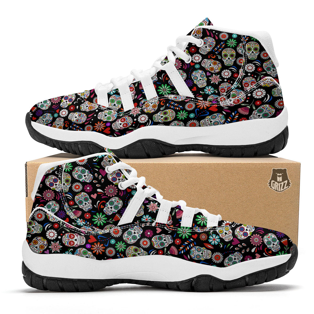 Skeleton Day Of The Dead Print Pattern White Bball Shoes-grizzshop