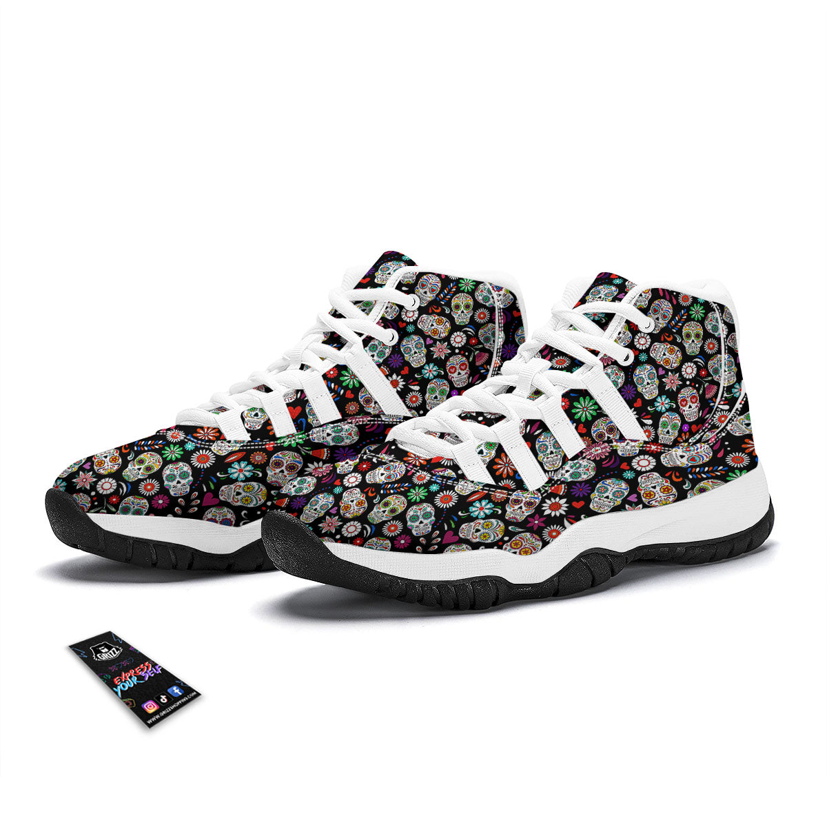 Skeleton Day Of The Dead Print Pattern White Bball Shoes-grizzshop