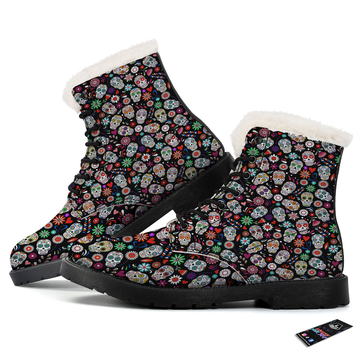 Skeleton Day Of The Dead Print Pattern Winter Boots-grizzshop