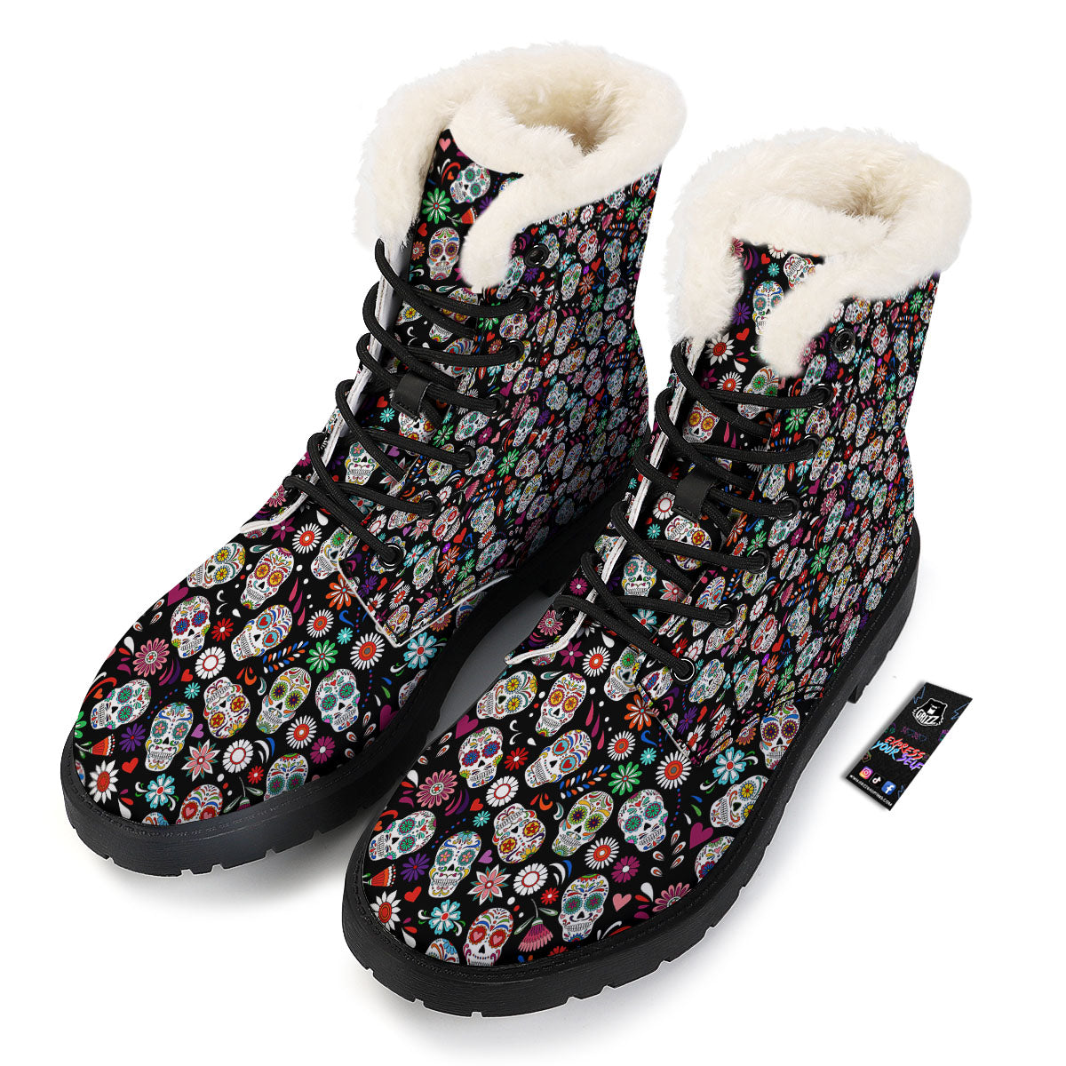 Skeleton Day Of The Dead Print Pattern Winter Boots-grizzshop