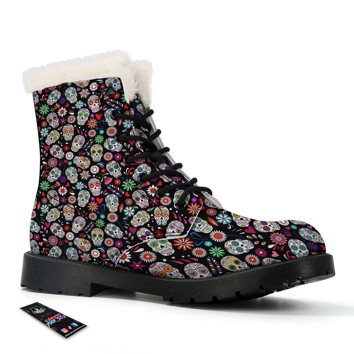 Skeleton Day Of The Dead Print Pattern Winter Boots-grizzshop