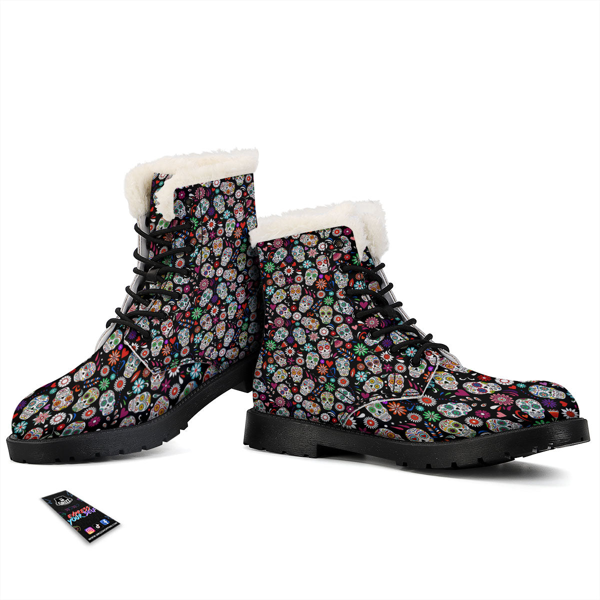 Skeleton Day Of The Dead Print Pattern Winter Boots-grizzshop
